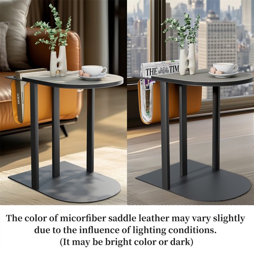 6 Styles Luxury Leather Sofa Side Table Sintered Stone Top Accent Table Home Dec - Picture 30 of 79