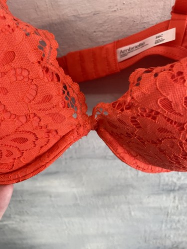AMBRIELLE Natural Comfort Full Coverage Lace U/W Bra 36B 34C 36C - Intense Coral - Picture 2 of 11