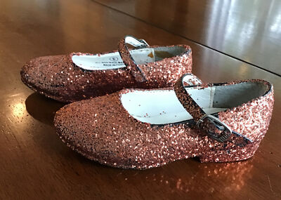 Vintage Little Girls  Size 6 Glitter Mary Jane Shoes Rusty Salmon Color