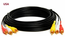 PTC 12ft 3 RCA Composite Video Audio Cable Yellow Red White AV Gold Plated RG59