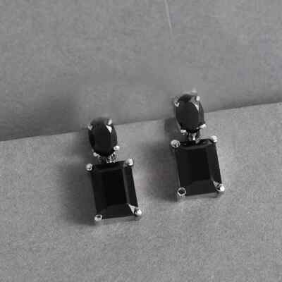 2.3Ct Oval Lab-Created Black Diamond Dangle Womens Earring 14k White Gold Plated