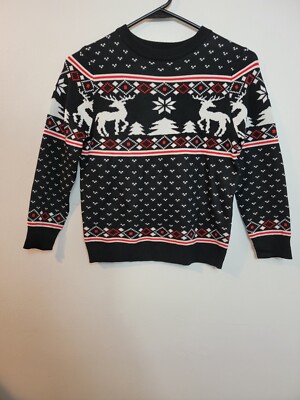 Missky Kids Holiday Sweater Black/White/Red Reindeer Print XXL