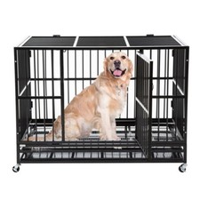 Heavy Duty Dog Crate Cage 48" Extra Large Dog Crate Kennel with 2 Doors  Wheels
