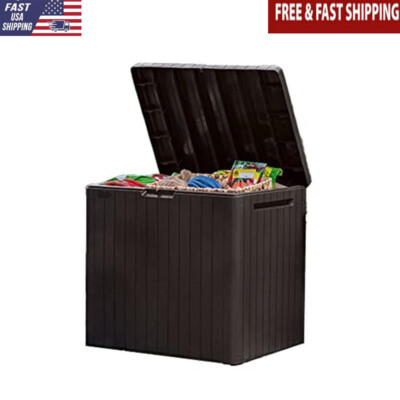 Outdoor Storage Box Deck Resin 30 Gallon Weather-Resistant Pool Patio Toys Brown
