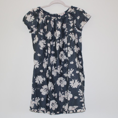 NWT Bonpoint Girl's Eugenie Short Sleeve Gray Cotton Lurex Floral Print Dress 12