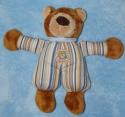 Sigikid Plush Brown Teddy Bear Blue Tan Stripe Body Soft Stuffed Toy 9''