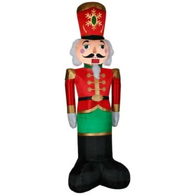8ft Tall Giant-Sized LED Luxe Nutcracker Plush & Shiny Fabric Xmas Inflatable 