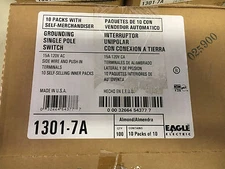 EAGLE 1301-7A NIB 100 PACK 15A 125V SINGLE POLE ALMOND SWITCHES 100 PIECES C12