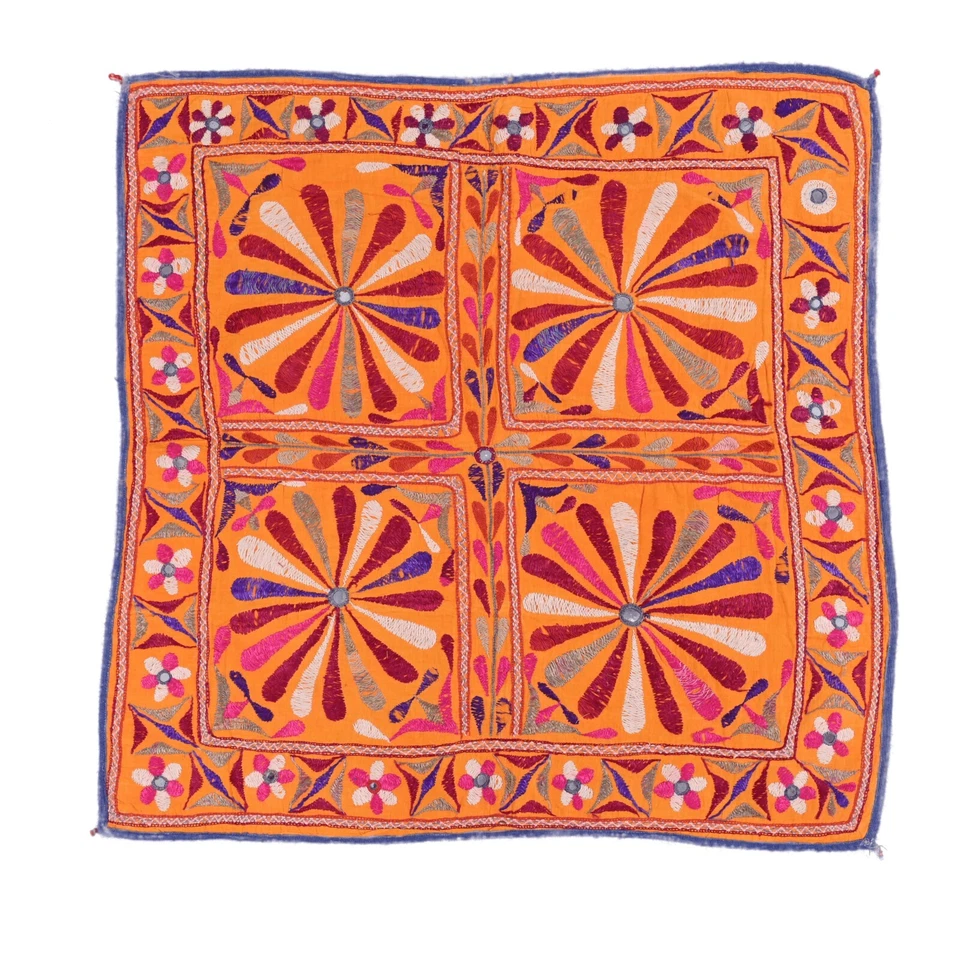 Vintage Cotton Embroidery Tapestry Mirror Work Floral Wall Hanging 2.1 x 2.1 ft - Image 2 of 4