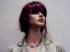 Necklace Handmade Art Glass Bead Choker  Teal  Purple  NEW 140514-05
