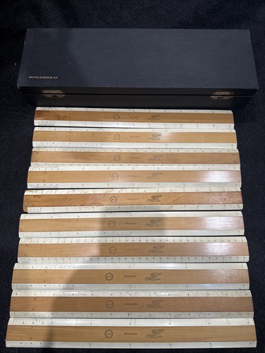 Vintage Set of Wood Keuffel & Esser Paragon Engineering Scales 9 Scales w/Box