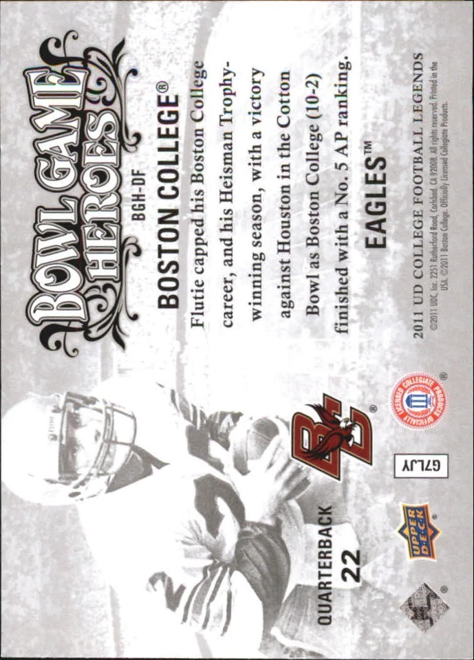 2011 Upper Deck College Legends Bowl Game Heroes #BGHDF Doug Flutie - FB - Image 2 of 2