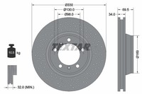 Textar Bremsscheibe Ø330 BelüFtet Vorne Rechts FüR Porsche 911 Cabriolet 718 991