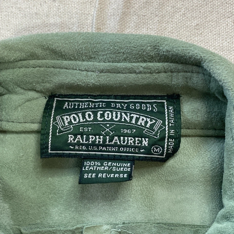 De Colección Polo Country Ralph Lauren Cuero Gamuza Camisa Verde Salvia Western Wear Talla M Foto 2 de 4