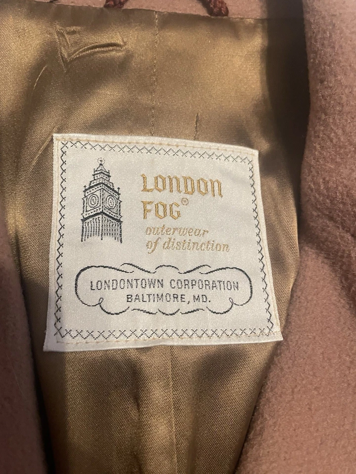 Abrigo largo vintage London Fog para hombre•40L beige camel correas de lana con pechos clásico Foto 3 de 4