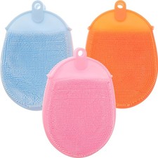 3Pcs Silicone Bath Brush Set Exfoliating Body Scrubber Mitt, Face Scrub Brush...