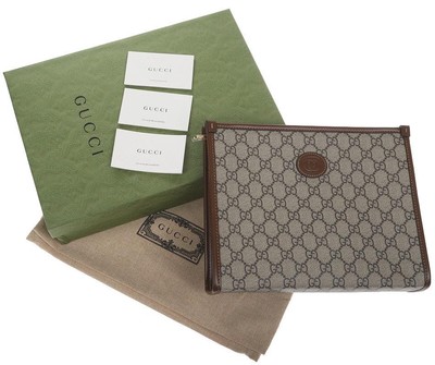 NEW GUCCI GG SUPREME CANVAS LEATHER INTERLOCKING G BEAUTY CASE