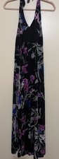 Maurice’s Black Floral Size 0X Maxi Dress Halter Tie-Neck c. 2010