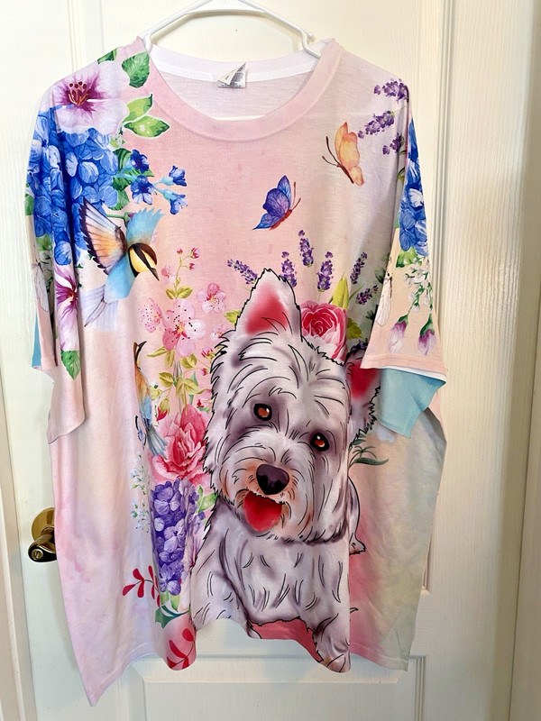 West Highland Terrier "Westie" Ladies Colorful Floral T-shirt 2XL EUC