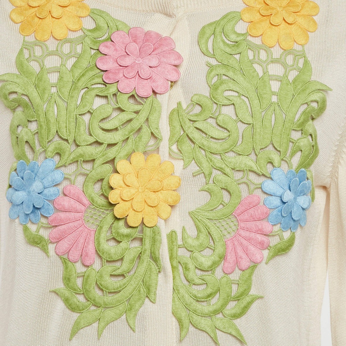 Moschino Cheap And Chic Cream Knit Floral Applique Detail Cardigan