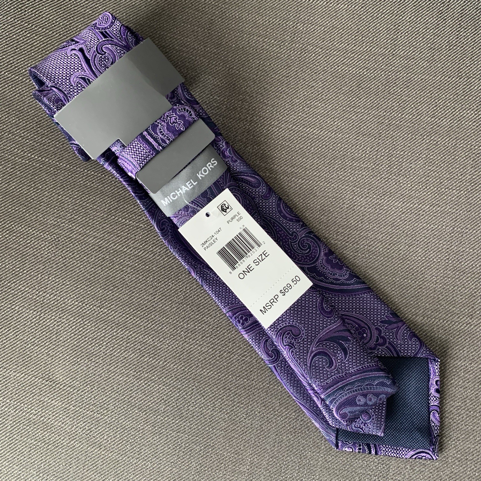 Michael Kors Men's Neck Tie Paisley Purple Silk Blend MSRP $69.50 thumbnail 3