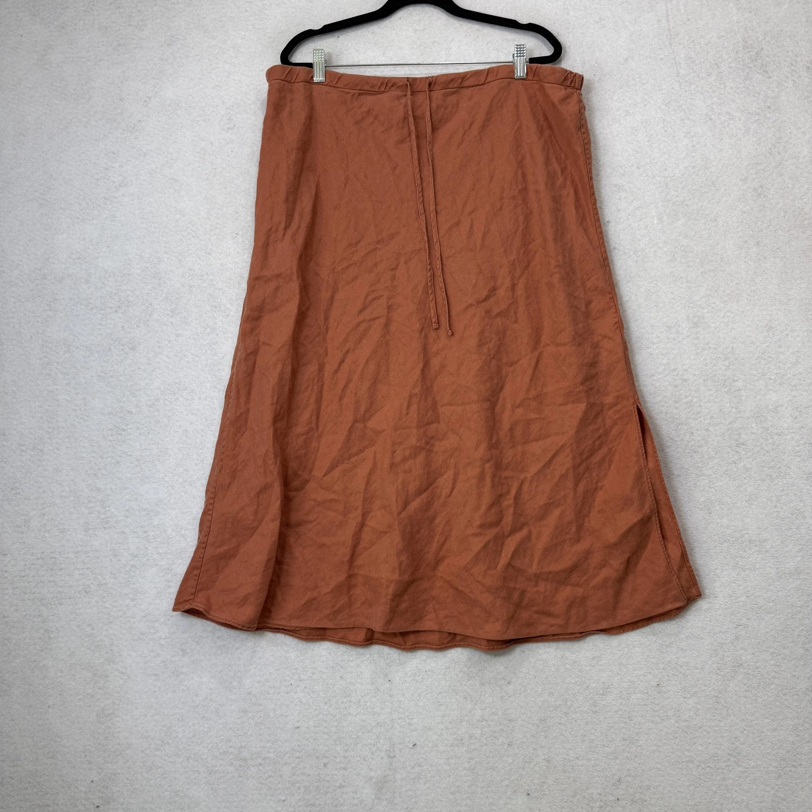 Madewell Skirt Womens XL? Brown Linen Lyocell A Line Midi Drawstring Slit