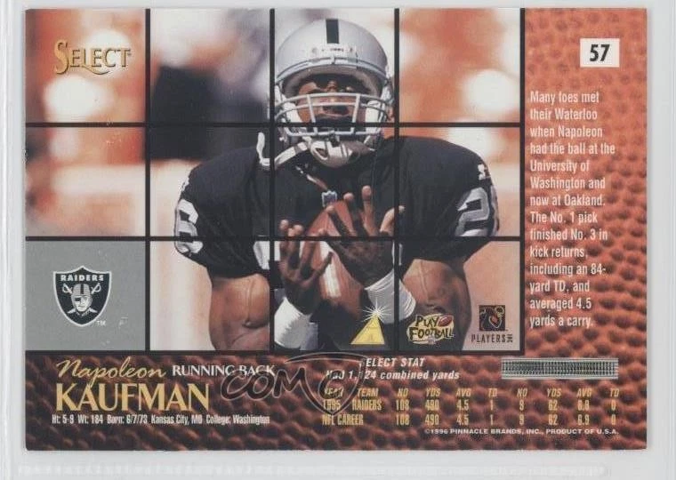 1996 Select Napoleon Kaufman #57 - Image 2 of 2