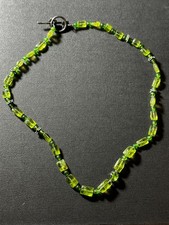 Natural Peridot Bead Necklace 18   Artisan Toggle Clasp Genuine Green Gemstone