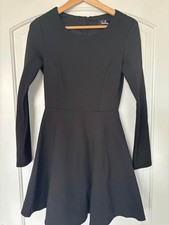 Lulus Forever Chic Black Long Sleeve Skater Dress Fit Flare Mini Size Small