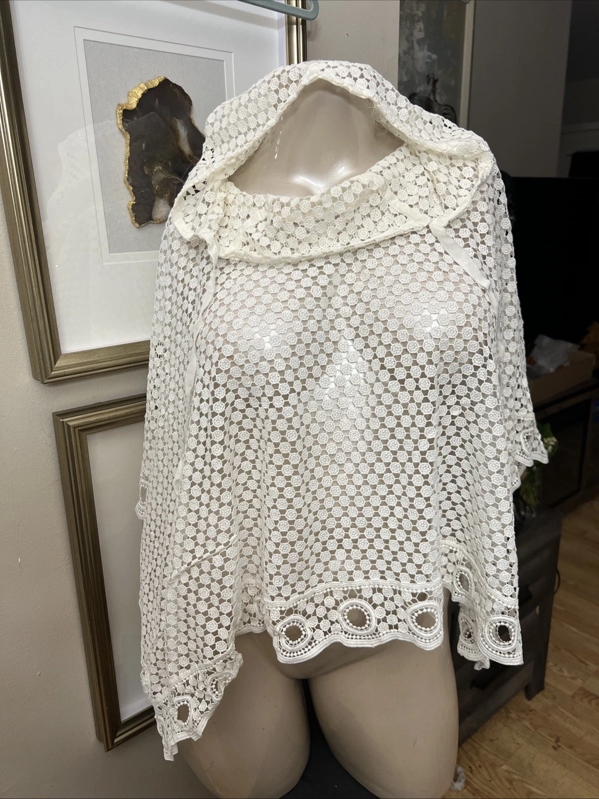 Chloe — Chloe Milk White Eyelet Lace Hooded Poncho FREE SIZE