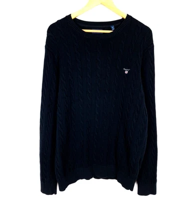 Pull homme GANT taille 2XL col rond coton gaufré tricot bleu pull - Photo 1/4
