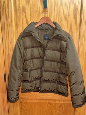 Max Mara Weekend Lightweight Down Puffer Jacket Size 6 Brown Stripes  Zip Up