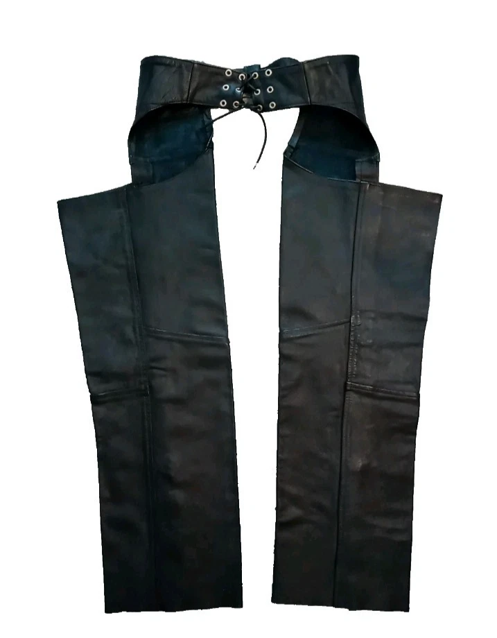 NUEVO Pantalón de motociclista de cuero genuino negro talla mediana con dobladillo crudo Foto 2 de 4