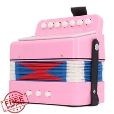 Kids Accordion Toy Pink Mini Musical Instrument 7 Buttons Beginners