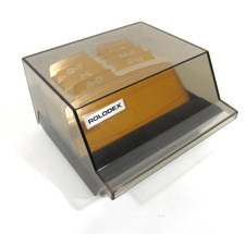 Rolodex S-300C VTG Petite Address Card File Smoke Lid Dividers RARE Gold Blank 