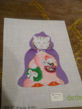 Dede handpainted needlepoint canvas Kmas Kitty 710J Christmas Cat