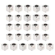 26Pcs Stainless Steels Letter Beads Alphabet A-Z Cube Silver Dice Letter Beads