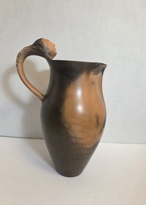 Studio Pottery Pitcher Figurative Female Face Handle  Smoke-Fired 2003 AtsSigned