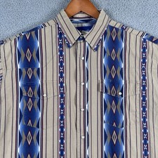 Vintage Wrangler Shirt Mens XL Pearl Snap Short Sleeve Aztec Cowboy Western