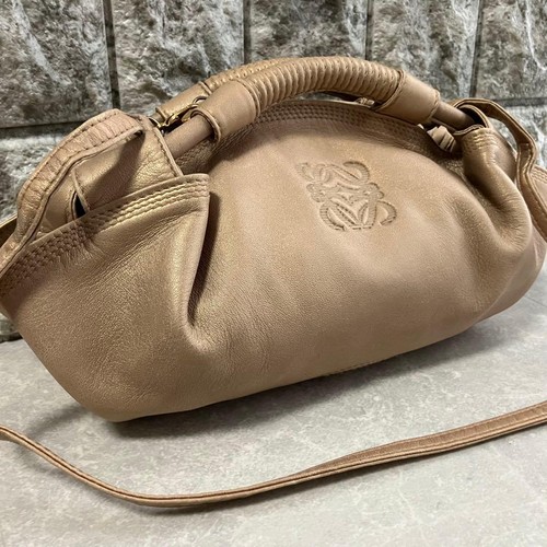 LOEWE Nappa Aire Mini Handbag Gold 2Way Logo Leather Crossbody Authentic