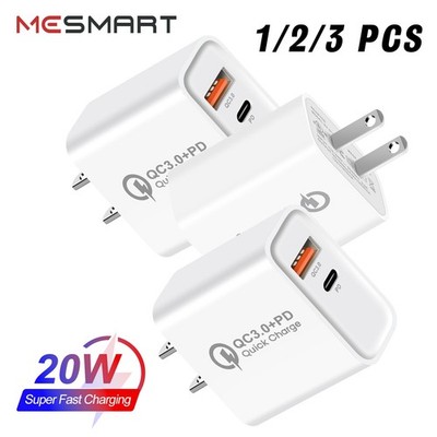 20W US Wall Charger USB A+C Fast Block Fast Charging Cube For iPhone&Android Lot