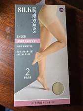 Silk Impressions Pantyhose Light Support Sheer 2 Pack XXL Beige 20 Denier