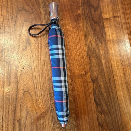 NWT BURBERRY Folding Rain Umbrella Nova Check Plaid Classic Navy Unisex ② - Picture 10 of 10