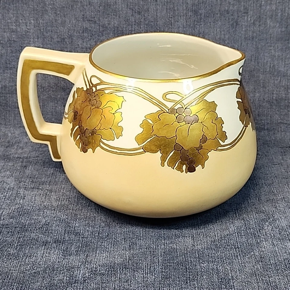 Jarra de sidra Thun Art Deco pintada a mano hojas doradas y 6 tazas checas años 20 s-1B Foto 4 de 4