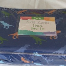 DINOSAURS KIDS ZONE TWIN BED SIZE SHEETS SET BLUE DINOS T-REX