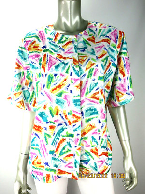 NOTATIONS SZ 14 NWOT Polyester Paint Brush Print Buttoned Woven Blouse Shirt