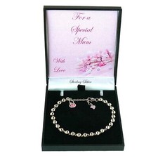 Birthstone Bracelet, Sterling Silver Beads, Special Gift Box for Women or Girls