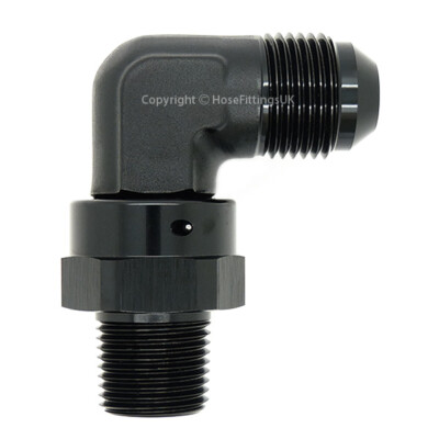 1/8 NPT SCHWARZ SCHWENKBAR auf AN4 JIC Flare 90 GRAD KRÜMMER Ölschlauch Fitting Adapter