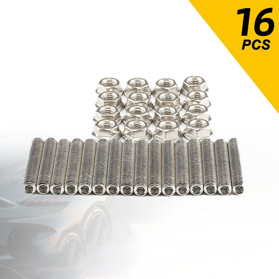 Tornillos de acero inoxidable para cabezal de colector de escape de 16 piezas para Ford 4.6 5.4 V8 F150 F250 Foto 2 de 4