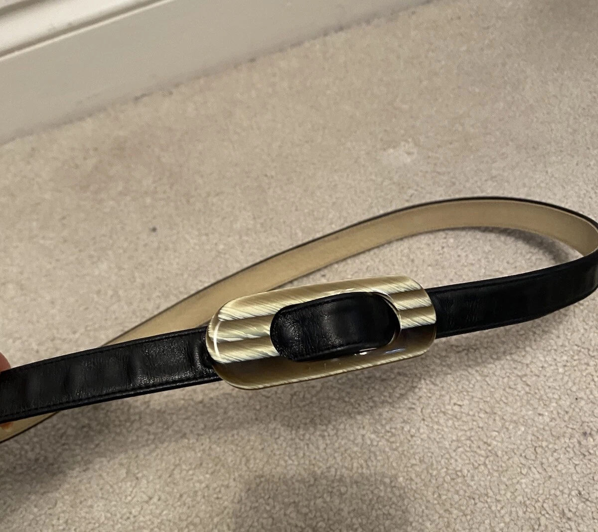 Mulberry Black Pebbled Leather Belt w Brushed Gold Tone Buckle Made in England MULBERRY Belt, leather, braided model, England. Vintage  main image 2